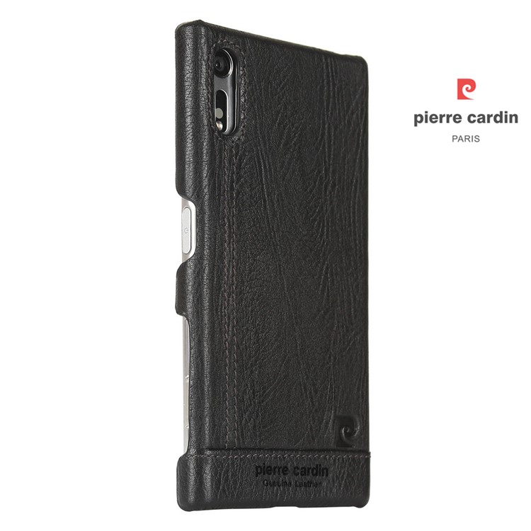 PIERRE CARDIN Stitched Genuine Leather Coated Plastic Case for Sony Xperia XZs / XZ - Black-2