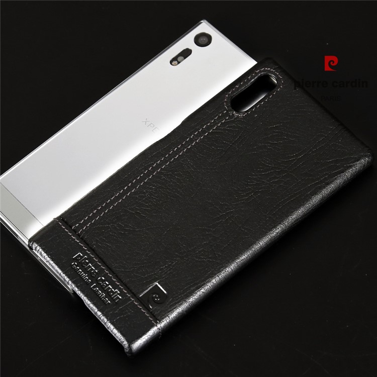 PIERRE CARDIN Stitched Genuine Leather Coated Plastic Case for Sony Xperia XZs / XZ - Black-4
