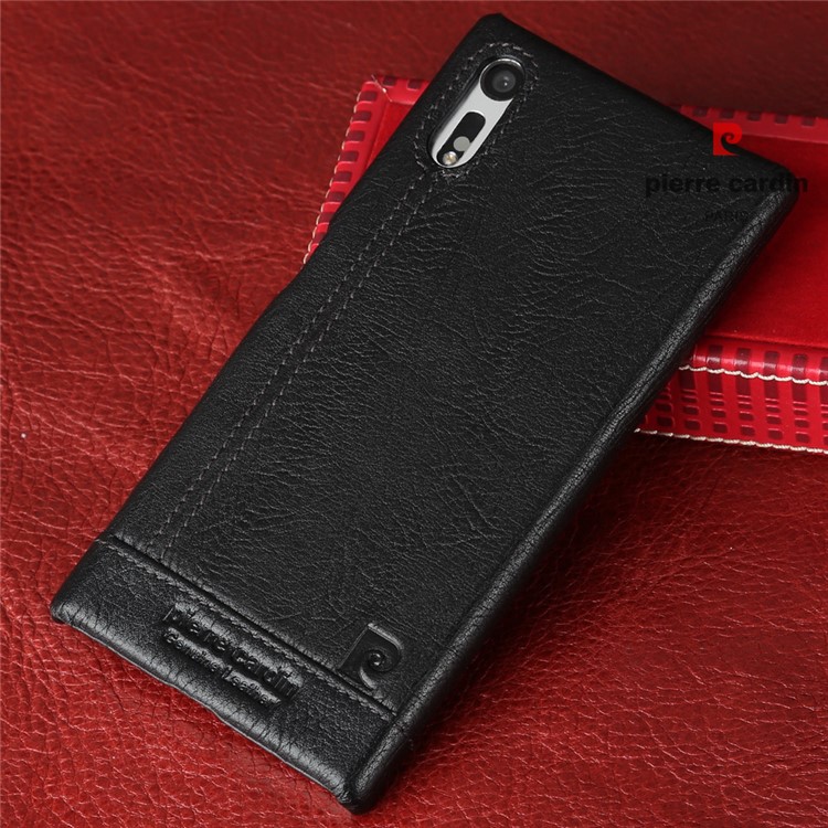 PIERRE CARDIN Stitched Genuine Leather Coated Plastic Case for Sony Xperia XZs / XZ - Black-5