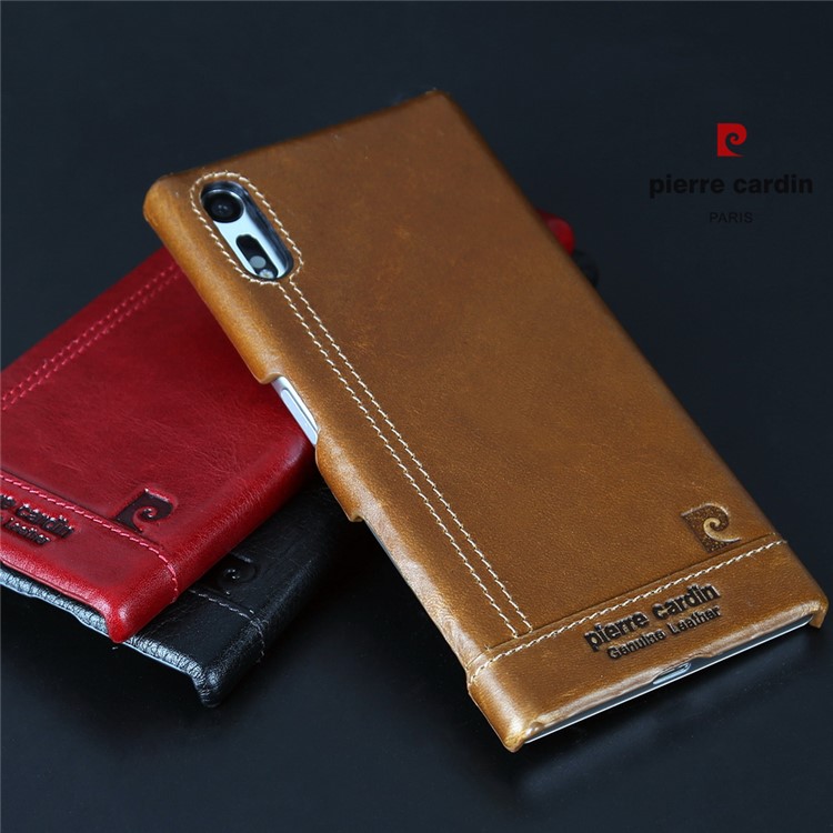PIERRE CARDIN Stitched Genuine Leather Coated PC Hard Case for Sony Xperia XZs / XZ - Red-10