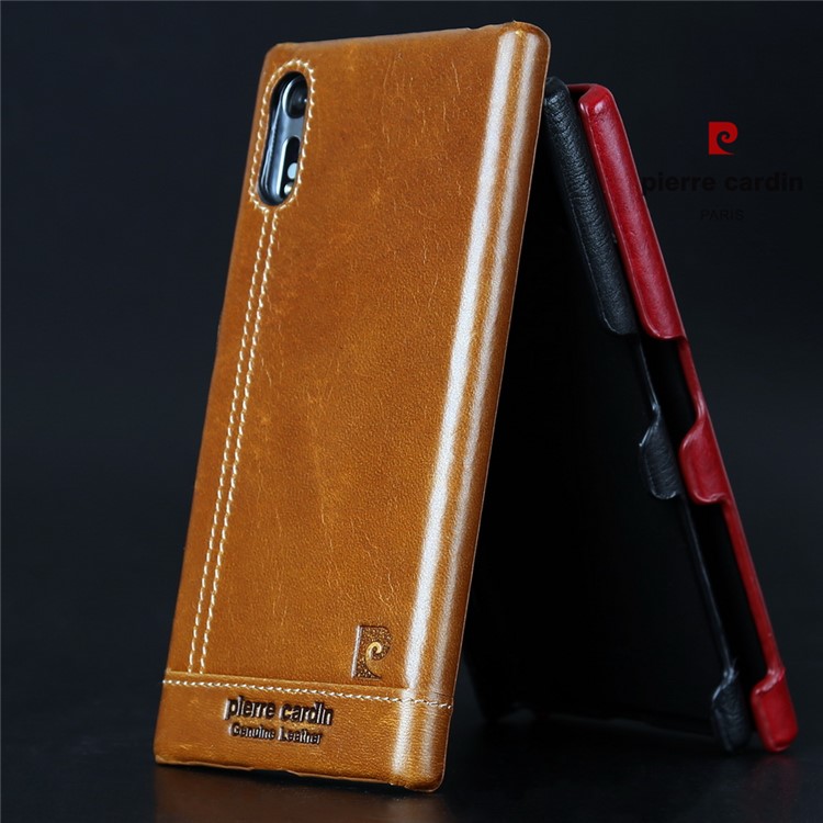 PIERRE CARDIN Stitched Genuine Leather Coated PC Hard Case for Sony Xperia XZs / XZ - Red-11