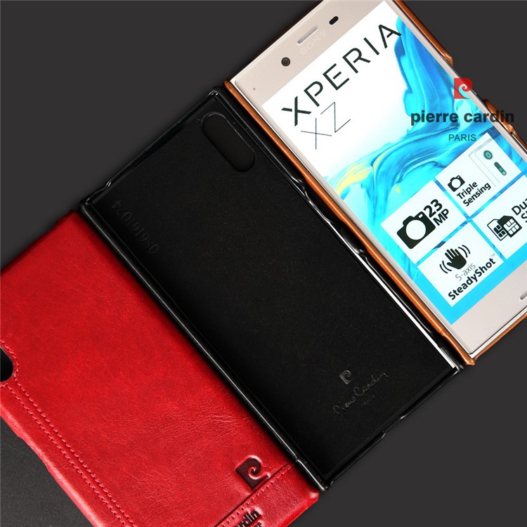 PIERRE CARDIN Stitched Genuine Leather Coated PC Hard Case for Sony Xperia XZs / XZ - Red-12