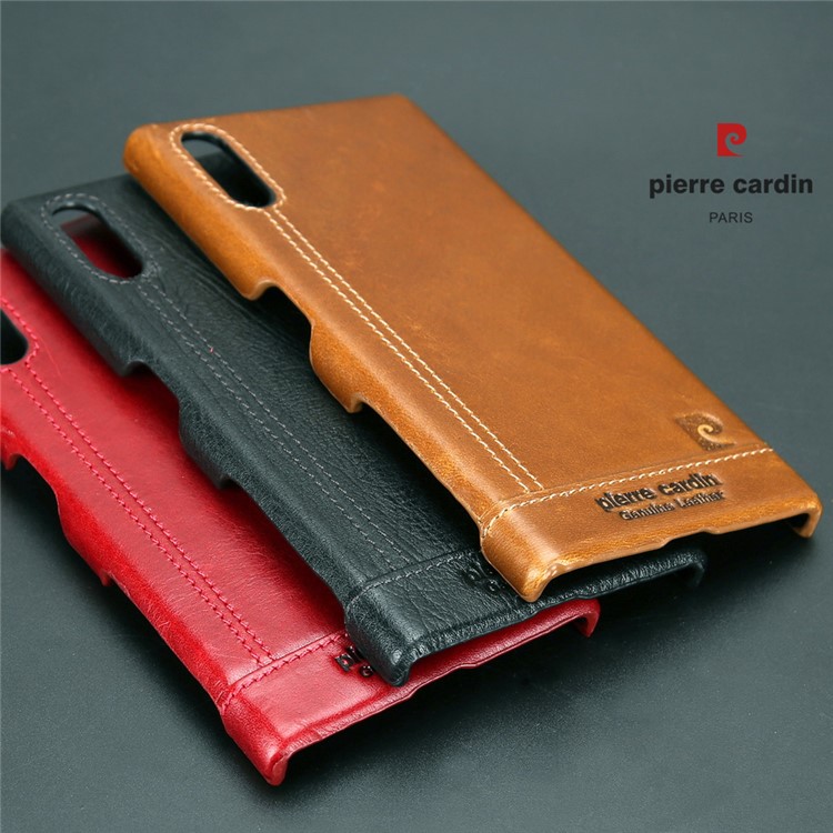 PIERRE CARDIN Stitched Genuine Leather Coated PC Hard Case for Sony Xperia XZs / XZ - Red-13