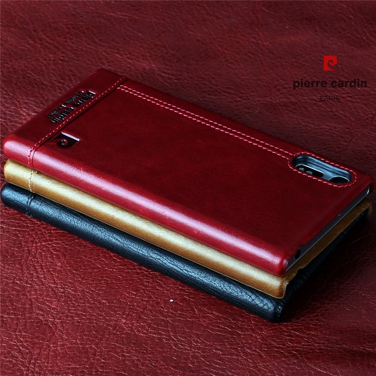 PIERRE CARDIN Stitched Genuine Leather Coated PC Hard Case for Sony Xperia XZs / XZ - Red-14