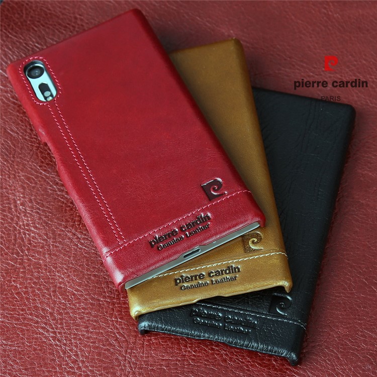 PIERRE CARDIN Stitched Genuine Leather Coated PC Hard Case for Sony Xperia XZs / XZ - Red-15