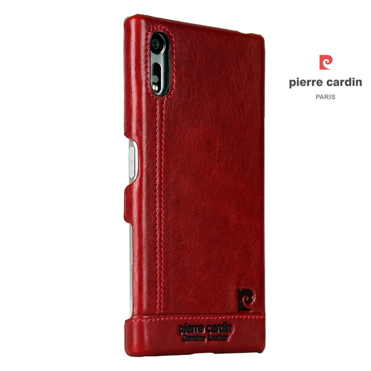 PIERRE CARDIN Stitched Genuine Leather Coated PC Hard Case for Sony Xperia XZs / XZ - Red-2