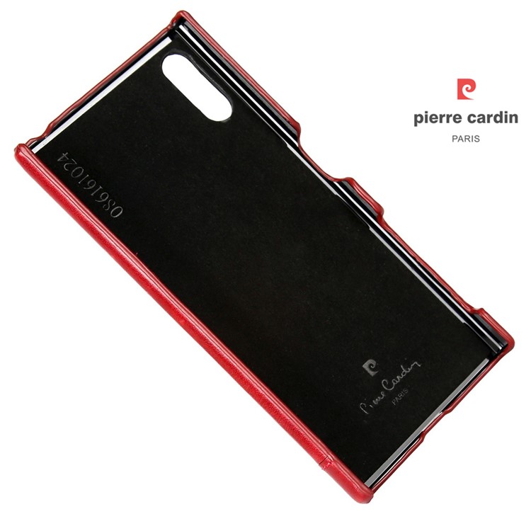 PIERRE CARDIN Stitched Genuine Leather Coated PC Hard Case for Sony Xperia XZs / XZ - Red-3
