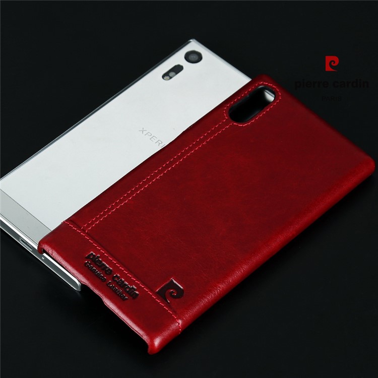 PIERRE CARDIN Stitched Genuine Leather Coated PC Hard Case for Sony Xperia XZs / XZ - Red-4
