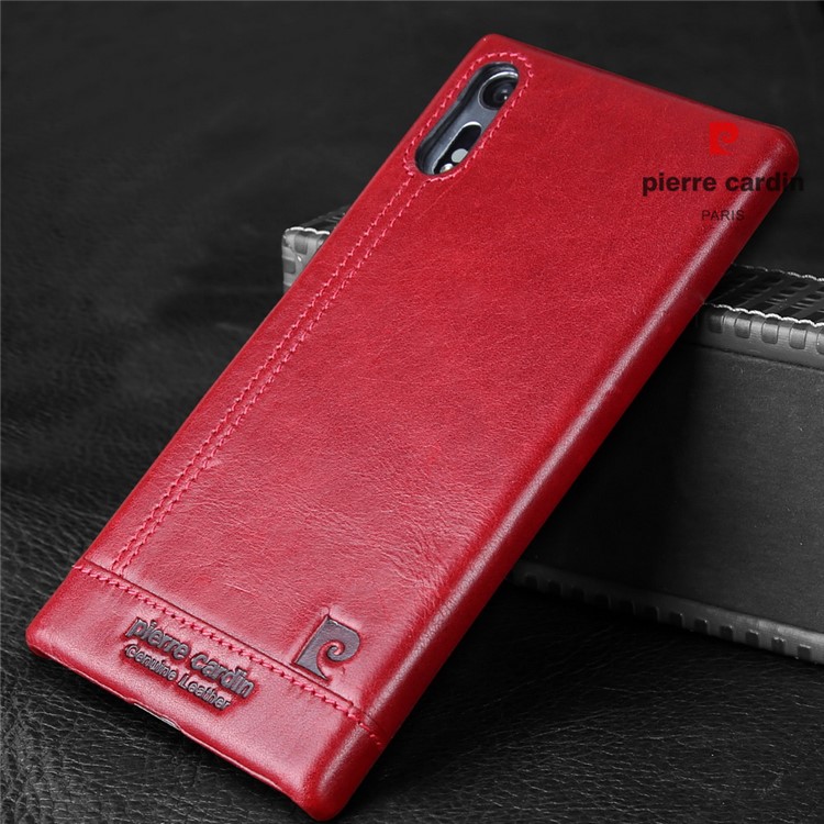 PIERRE CARDIN Stitched Genuine Leather Coated PC Hard Case for Sony Xperia XZs / XZ - Red-5