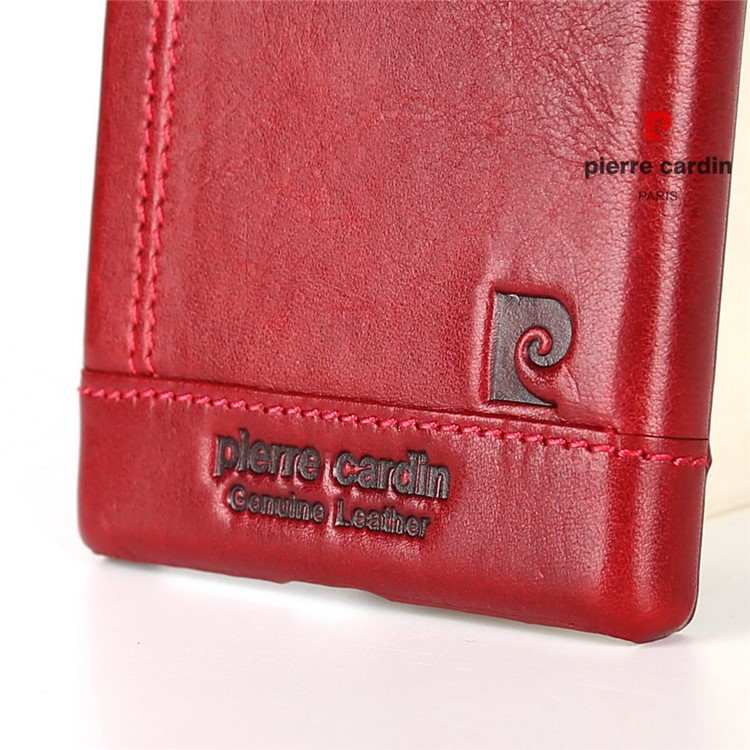 PIERRE CARDIN Stitched Genuine Leather Coated PC Hard Case for Sony Xperia XZs / XZ - Red-6