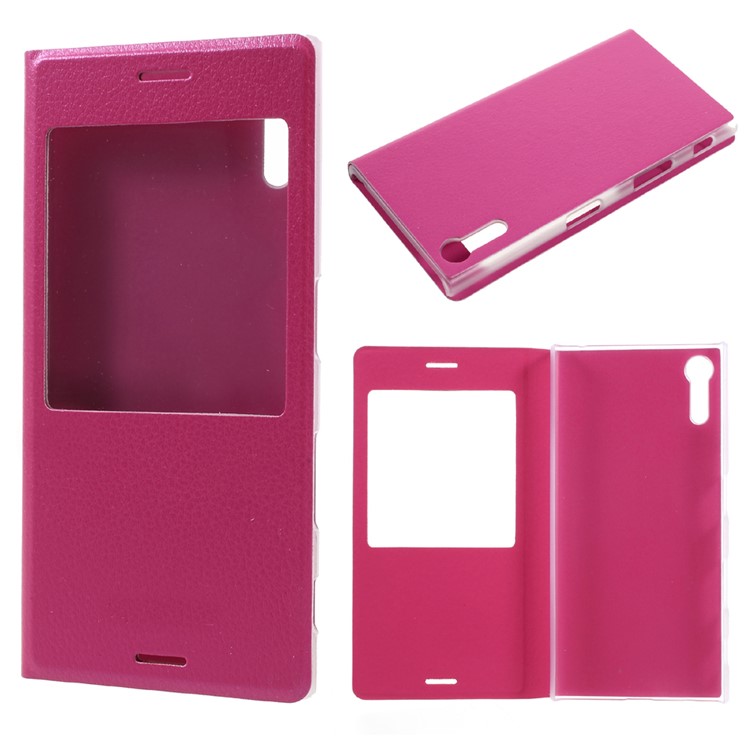 For Sony Xperia XZs / XZ View Window Litchi Leather Flip Case - Rose-1