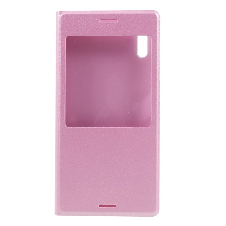 For Sony Xperia XZs / XZ View Window Litchi Leather Flip Cover - Pink-3