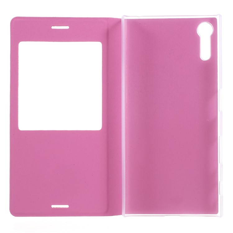 For Sony Xperia XZs / XZ View Window Litchi Leather Flip Cover - Pink-5