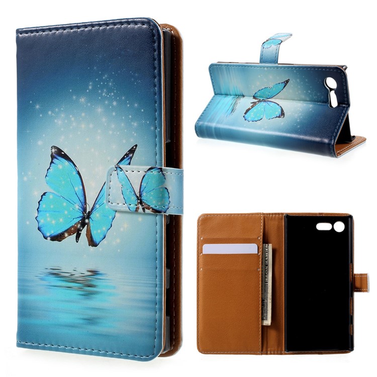 Printing Pattern Leder Geldbörse Handy Tasche für Sony Xperia X Compact - traurig Falter-1