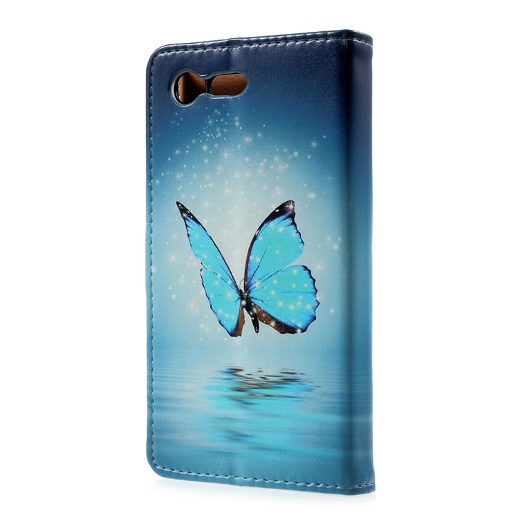 Printing Pattern Leder Geldbörse Handy Tasche für Sony Xperia X Compact - traurig Falter-2