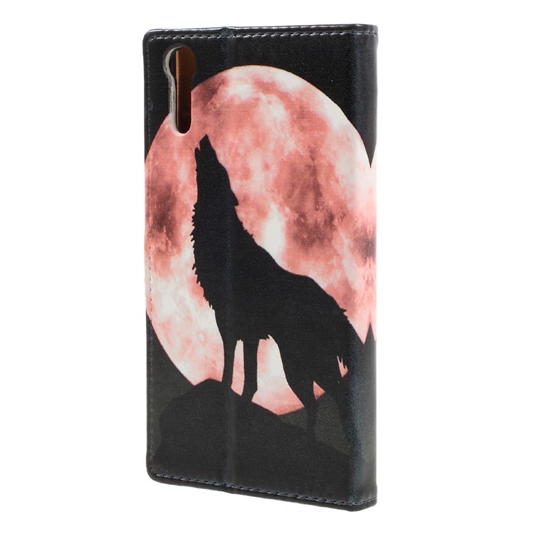 Printing Pattern Leather Wallet Case for Sony Xperia XZ - Wolf Howling at the Moon-2