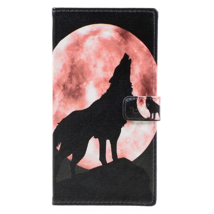 Printing Pattern Leather Wallet Case for Sony Xperia XZ - Wolf Howling at the Moon-3