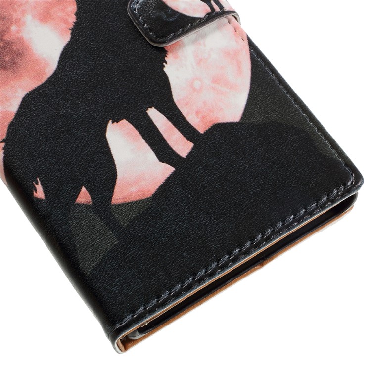 Printing Pattern Leather Wallet Case for Sony Xperia XZ - Wolf Howling at the Moon-7