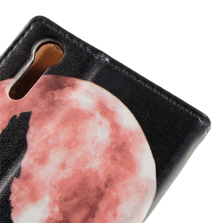Printing Pattern Leather Wallet Case for Sony Xperia XZ - Wolf Howling at the Moon-8