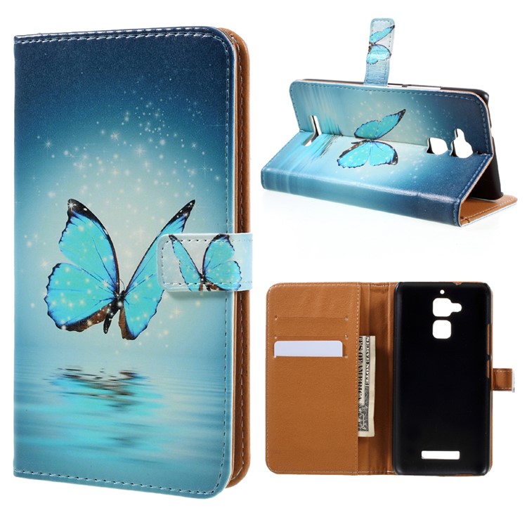 Leather Stand Case with Card Slots for Asus Zenfone 3 Max ZC520TL - Blue Butterfly-1
