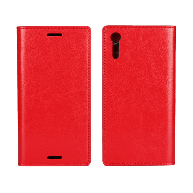 For Sony Xperia XZs / XZ Crazy Horse Genuine Leather Magnetic Case Wallet - Red-1