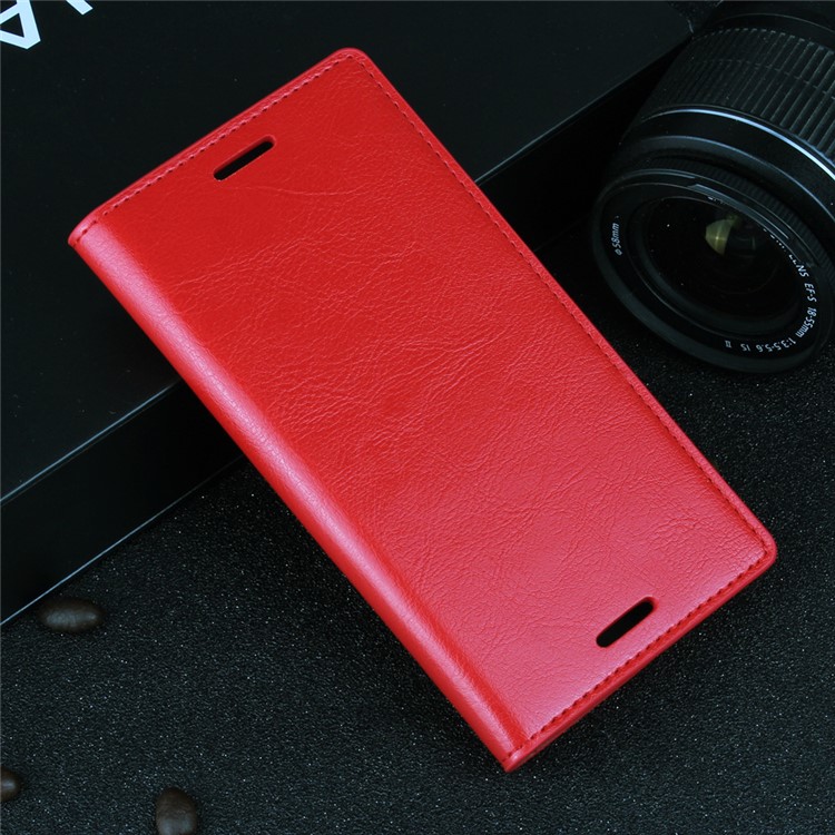 For Sony Xperia XZs / XZ Crazy Horse Genuine Leather Magnetic Case Wallet - Red-2
