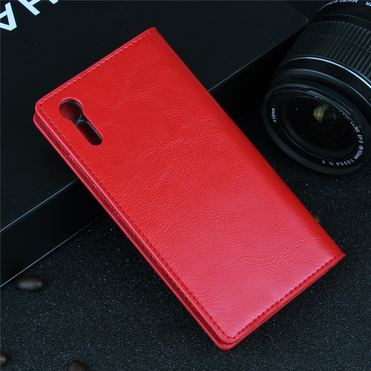 For Sony Xperia XZs / XZ Crazy Horse Genuine Leather Magnetic Case Wallet - Red-3