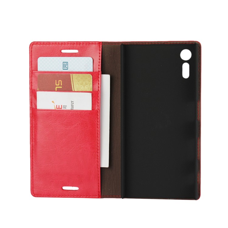 For Sony Xperia XZs / XZ Crazy Horse Genuine Leather Magnetic Case Wallet - Red-5