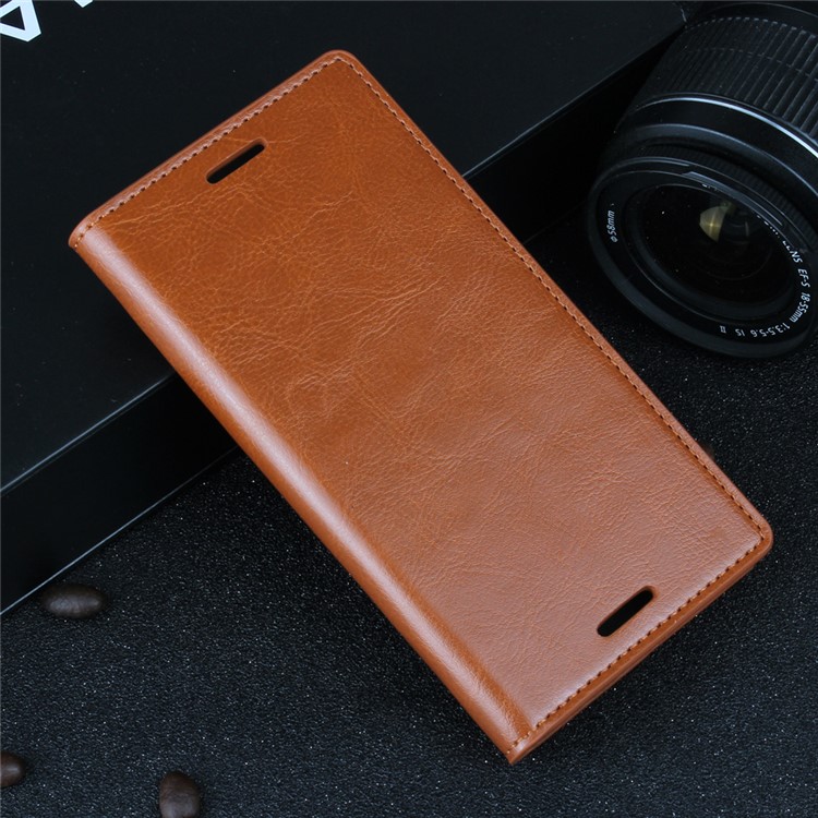 Crazy Horse Genuine Leather Mobile Casing Wallet for Sony Xperia XZs / XZ - Brown-2