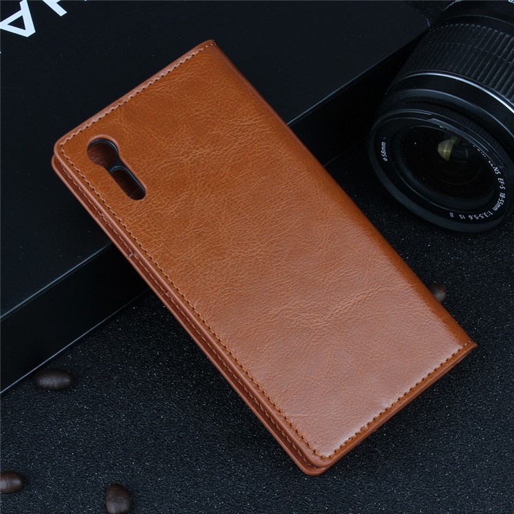 Crazy Horse Genuine Leather Mobile Casing Wallet for Sony Xperia XZs / XZ - Brown-3