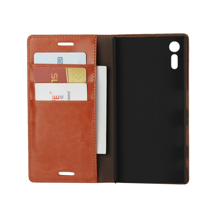 Crazy Horse Genuine Leather Mobile Casing Wallet for Sony Xperia XZs / XZ - Brown-5
