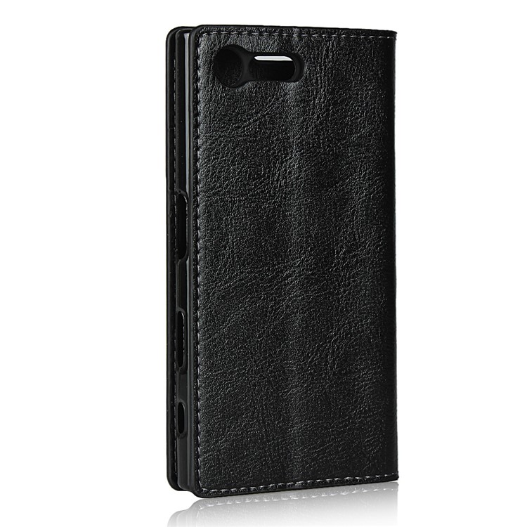 For Sony Xperia X Compact Crazy Horse Genuine Leather Wallet Case Shell - Black-3