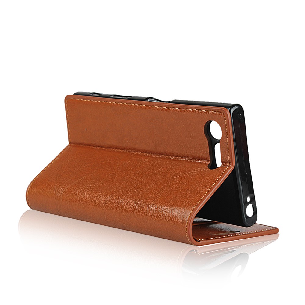 Portefeuille De Boîtier Mobile En Cuir Véritable Crazy Horse Pour Sony Xperia X Compact - Marron