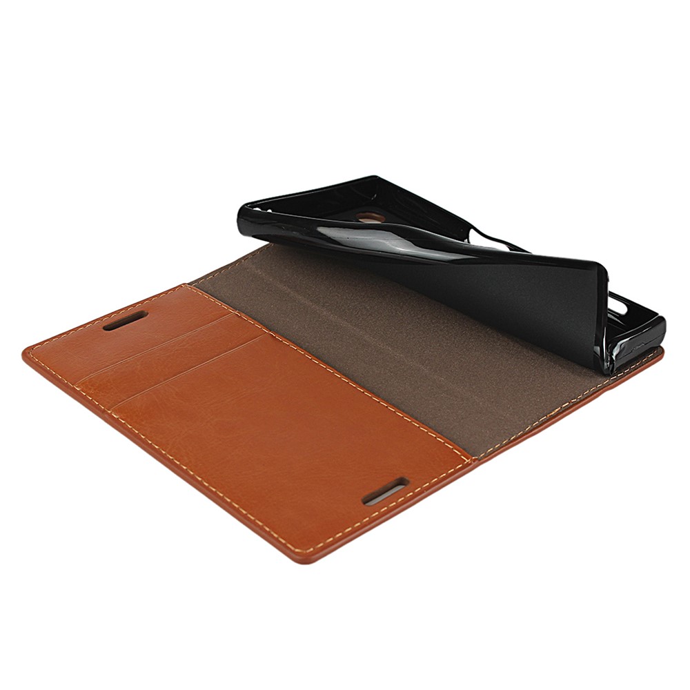 Portefeuille De Boîtier Mobile En Cuir Véritable Crazy Horse Pour Sony Xperia X Compact - Marron