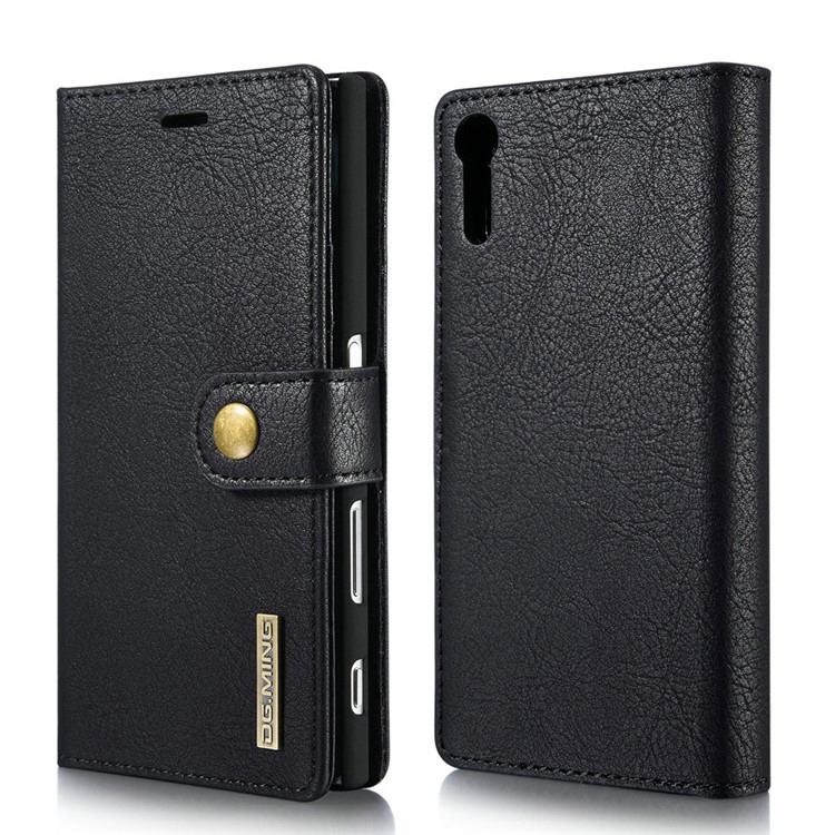 DG.MING 2 in 1 Split Leather Wallet + PC Case for Sony Xperia XZs / XZ - Black-1