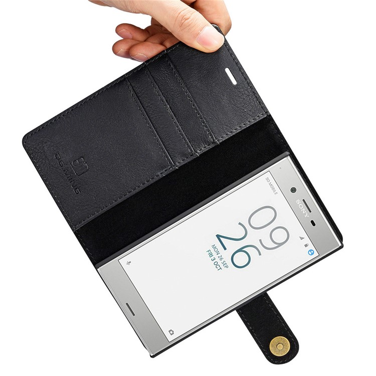 DG.MING 2 in 1 Split Leather Wallet + PC Case for Sony Xperia XZs / XZ - Black-13