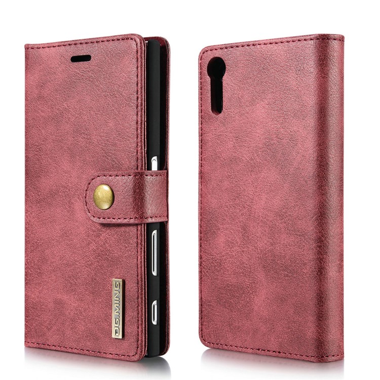 DG.MING 2 in 1 Split Leather Wallet + PC Cover for Sony Xperia XZs / XZ - Red-1