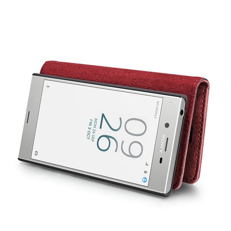 DG.MING 2 in 1 Split Leather Wallet + PC Cover for Sony Xperia XZs / XZ - Red-10