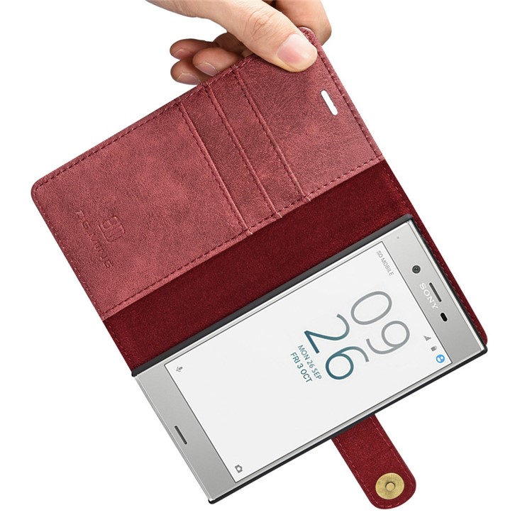 DG.MING 2 in 1 Split Leather Wallet + PC Cover for Sony Xperia XZs / XZ - Red-12