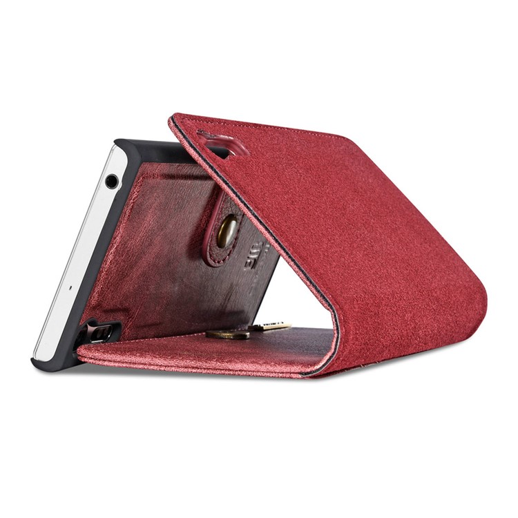 DG.MING 2 in 1 Split Leather Wallet + PC Cover for Sony Xperia XZs / XZ - Red-14