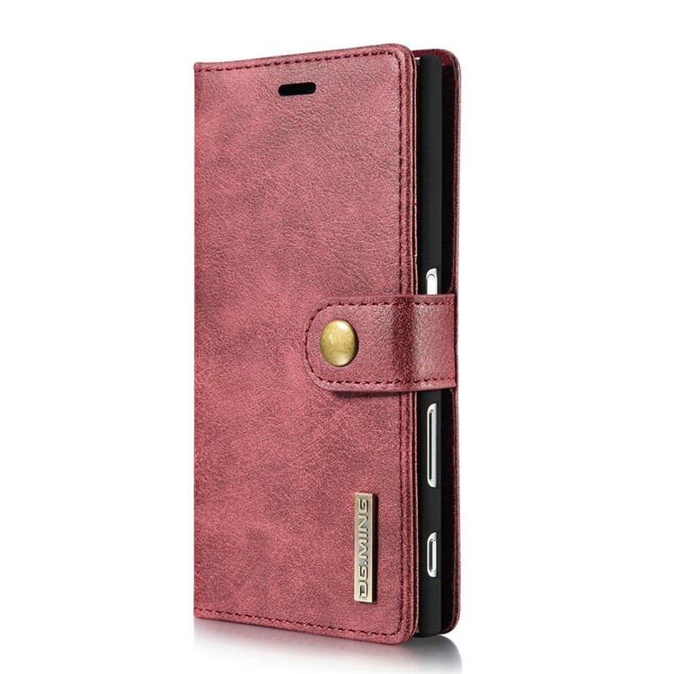 DG.MING 2 in 1 Split Leather Wallet + PC Cover for Sony Xperia XZs / XZ - Red-2