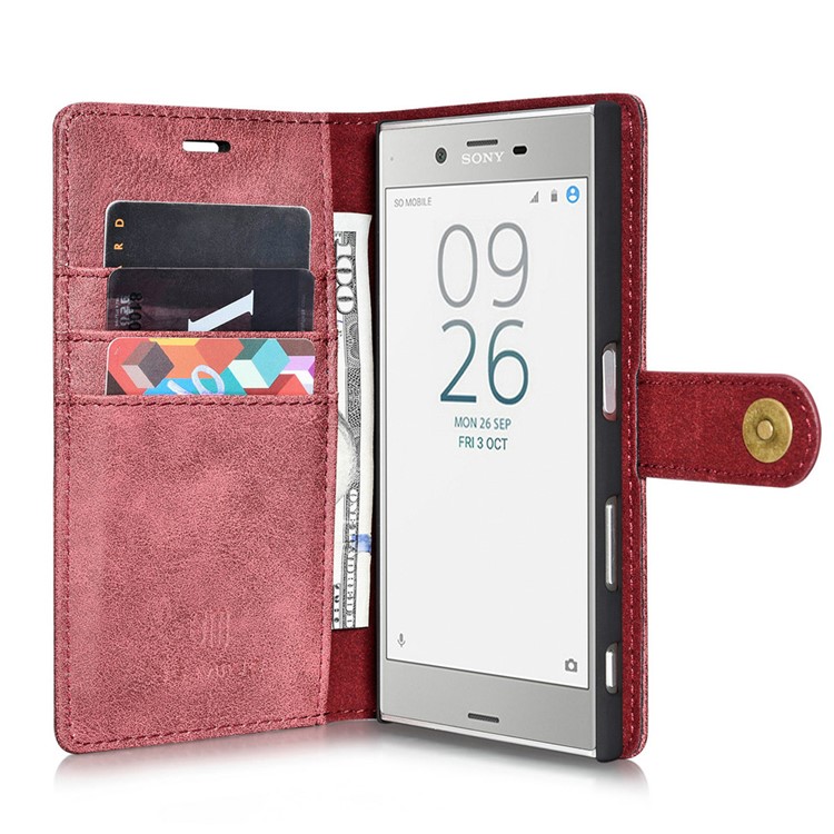 DG.MING 2 in 1 Split Leather Wallet + PC Cover for Sony Xperia XZs / XZ - Red-5