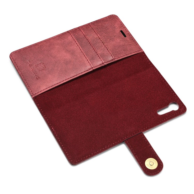 DG.MING 2 in 1 Split Leather Wallet + PC Cover for Sony Xperia XZs / XZ - Red-6
