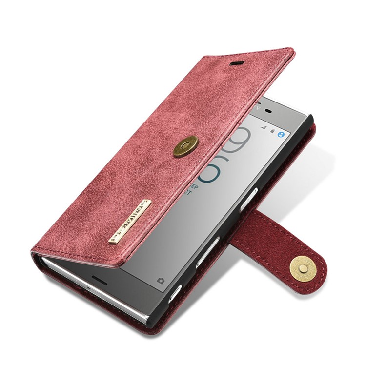 DG.MING 2 in 1 Split Leather Wallet + PC Cover for Sony Xperia XZs / XZ - Red-8