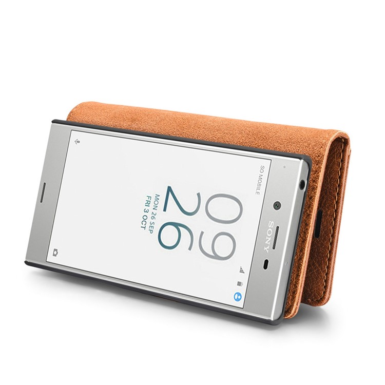 DG.MING 2 in 1 Split Leather Wallet + PC Shell for Sony Xperia XZs / XZ - Brown-10