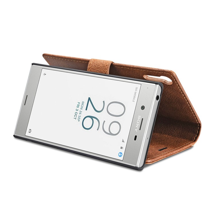 DG.MING 2 in 1 Split Leather Wallet + PC Shell for Sony Xperia XZs / XZ - Brown-11