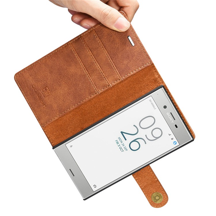DG.MING 2 in 1 Split Leather Wallet + PC Shell for Sony Xperia XZs / XZ - Brown-12
