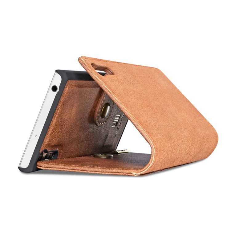 DG.MING 2 in 1 Split Leather Wallet + PC Shell for Sony Xperia XZs / XZ - Brown-14