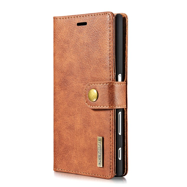 DG.MING 2 in 1 Split Leather Wallet + PC Shell for Sony Xperia XZs / XZ - Brown-2