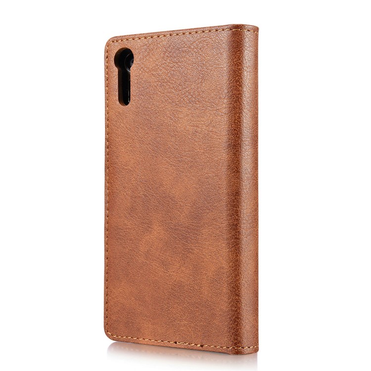 DG.MING 2 in 1 Split Leather Wallet + PC Shell for Sony Xperia XZs / XZ - Brown-3